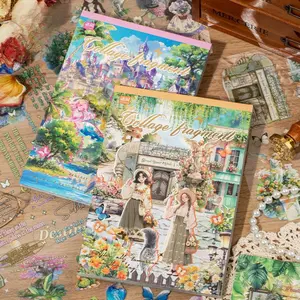 2 styles, 40 sheets of double transparent sticker books, PET waterproof material, light retro style, DIY decorative background material sticker pack