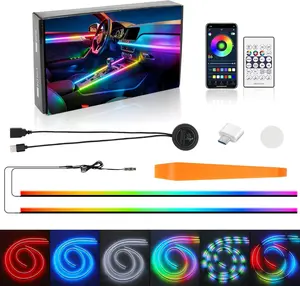 Interior Car LED Strip Lights Acrylic LEDs Lights for Car with Dynamic Dreamcolor Chasing Ambient Lighting Kits Music Sync Wireless APP and RF Remote Control 55.12inch*2