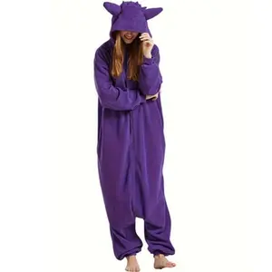 Cartoon purple jumpsuit pajamas, suitable for both men and women, suitable for adult Halloween and Christmas role-playing, animal jumpsuit, pajamas, hoodies, winter home wear, casual wear, women’s loose-fit medium-weight polyester garment