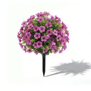21" Artificial Topiary Ball Plants Trees with Flowers, Outdoor Fake Topiary Plants with Ground Spike, UV Resistant Faux Bushes for Indoor Outdoor Front Door Decor(Purple)