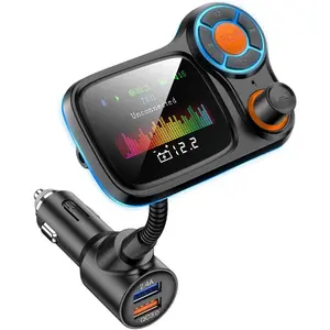 Wireless Car Bluetooth Adapter,Radio FM Transmitters HandsFree Call Receiver and MP3 Music/APP Audio Play,QC3.0 and Smart 2.4A Dual USB Charger,1.8" Color Display,Aux Port,TF Card