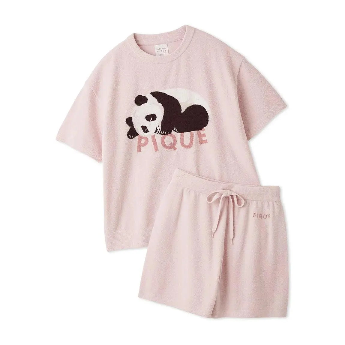 Airy Moco Sleeping Panda Jacquard Pullover & Shorts Set