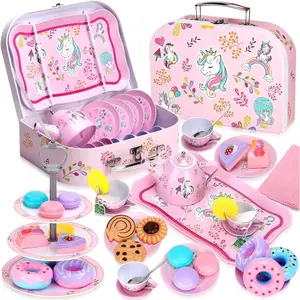 F-MTS28   Tea Set Girls Toys 36pcs, Tin Unicorn Tea Party Set Toy Pretend Play Gifts for Little Girls Age 3-6, Kids Toys Gifts for Toddlers Including Carrying Case (Unicorn Toy)