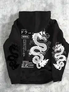 Unisex styles. Trendy streetwear hooded sweatshirt, bold dragon print sports shirt, suitable for wearing in autumn and winter with fleece-lined sweatpants. Machine washable hooded sweatshirt, casual and comfortable, ideal for daily wear, campus life, Y2K