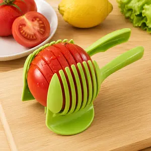 1PC Multifunction Vegetable & Egg Slicer Holder – ABS Plastic Tomato, Potato, Lemon, Apple Cutting Assistant, Safe Food Contact Kitchen Cutter Tool, Manual Fruit & Veggie Slicing Gadget