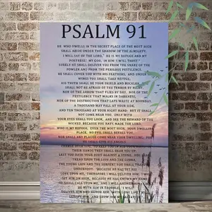 1pc Psalm 91 Bible Verse Canvas Art Print - Wooden Framed Scripture Wall Decor with Protection & Guidance Themes, Ready-to-Hang Christian Home Decor for Living Room, Bedroom, Office - Sunset & Birds Design