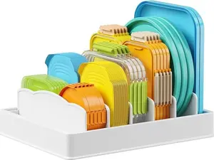 Kitchen Cabinet Organizer for Food Container Lids, Adjustable Lid Holder with 6 Dividers & 7 Sections, Pantry Organizer Storage, Drawer Organization, Large 13x10 Inch