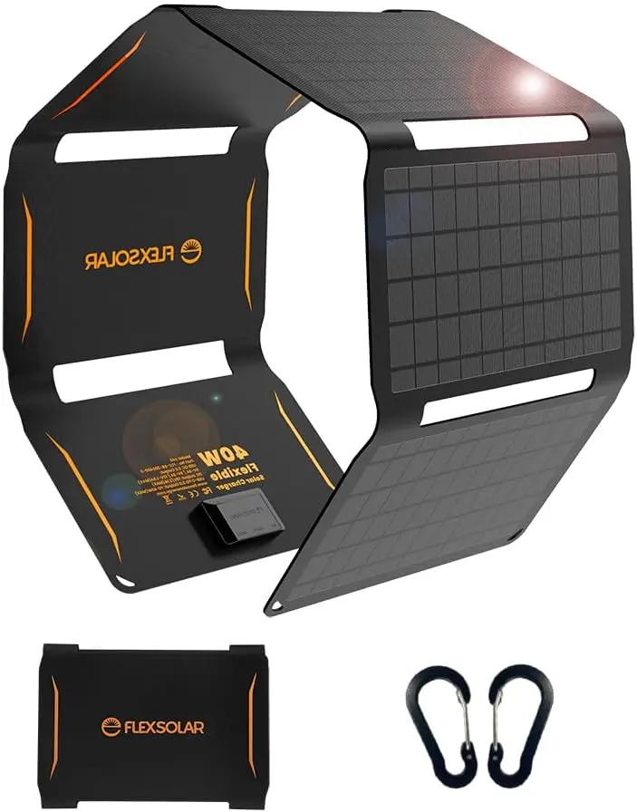40W Foldable Solar Panel Charger, USB-C USB-A & DC Outputs | Waterproof portable solar charger for camping, hiking, backpacking; works with phones, power banks and tablets
