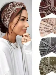 Women's Hairbands 4 Pack, Wide and Narrow Elastic Boho Dyed Knot Headbands, Vintage Style, for Sports Yoga Makeup Spa Fashion Accessories Knotted Headband