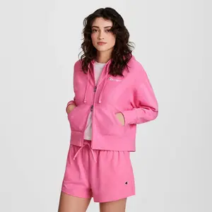 Champion Women's Cropped Fleece Zip-Up Sweatshirt - Vibrant Pink L