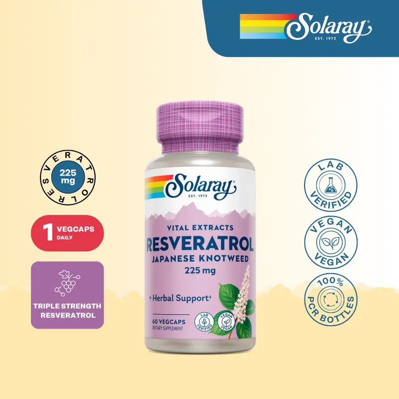 Solaray Triple Strength Resveratrol Capsules – Antioxidant Supplement for Heart Health, Longevity & Cellular Support
