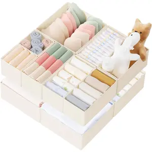 Drawer storage box, 10-piece set, used for organizing baby clothes, underwear, socks, foldable wardrobe storage divider, suitable for baby rooms and bedrooms (beige)
