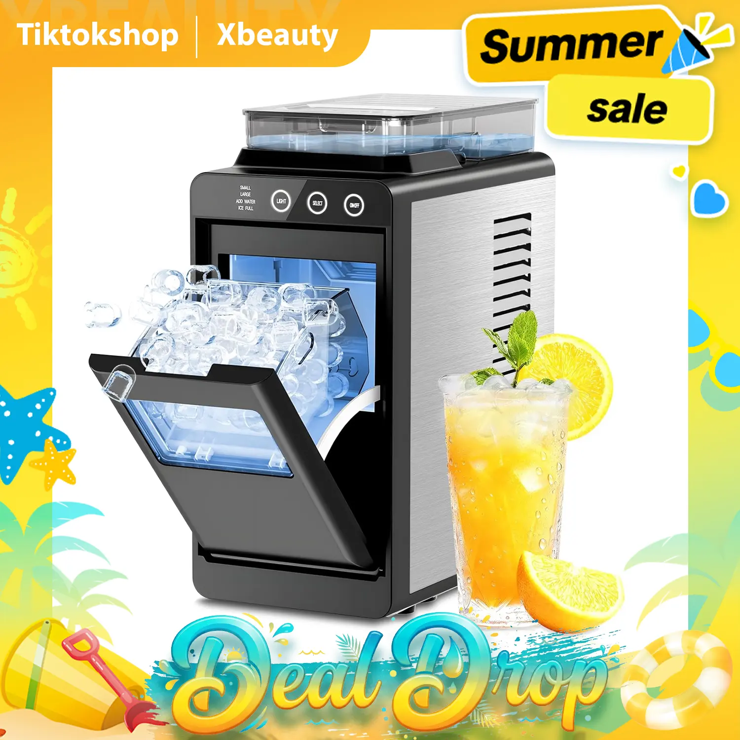 Countertop Ice Maker - 6-Min Fast & Efficient Production, 26 lbs/day Portable Machine with Dual Water Tanks, 2 Sizes, Self-Cleaning, Low-Noise, LED Panel for Home Kitchen, RV, summerwins,home essentials