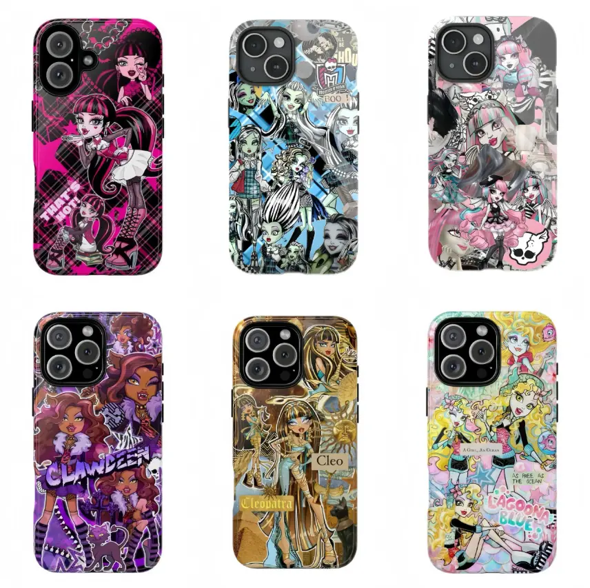 Monste3- High Collage Phone Case|Cartoon Tough Phone Case|Gift for Fans Her Him Plastic Compatible for iPhone 11 12 13 14 15 16 17 Pro Max Plus Air Mini Pastel Goth Doll Pattern Nostalgic Y2K Emo Trend Solid Defense Bumper Casing