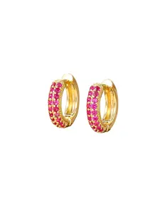 Ins Style Red CZ Hoop Earrings, Copper Base Sparkling Zirconia Hoops, Gold Plated Trendy Streetwear Jewelry for Women, Urban Fashion