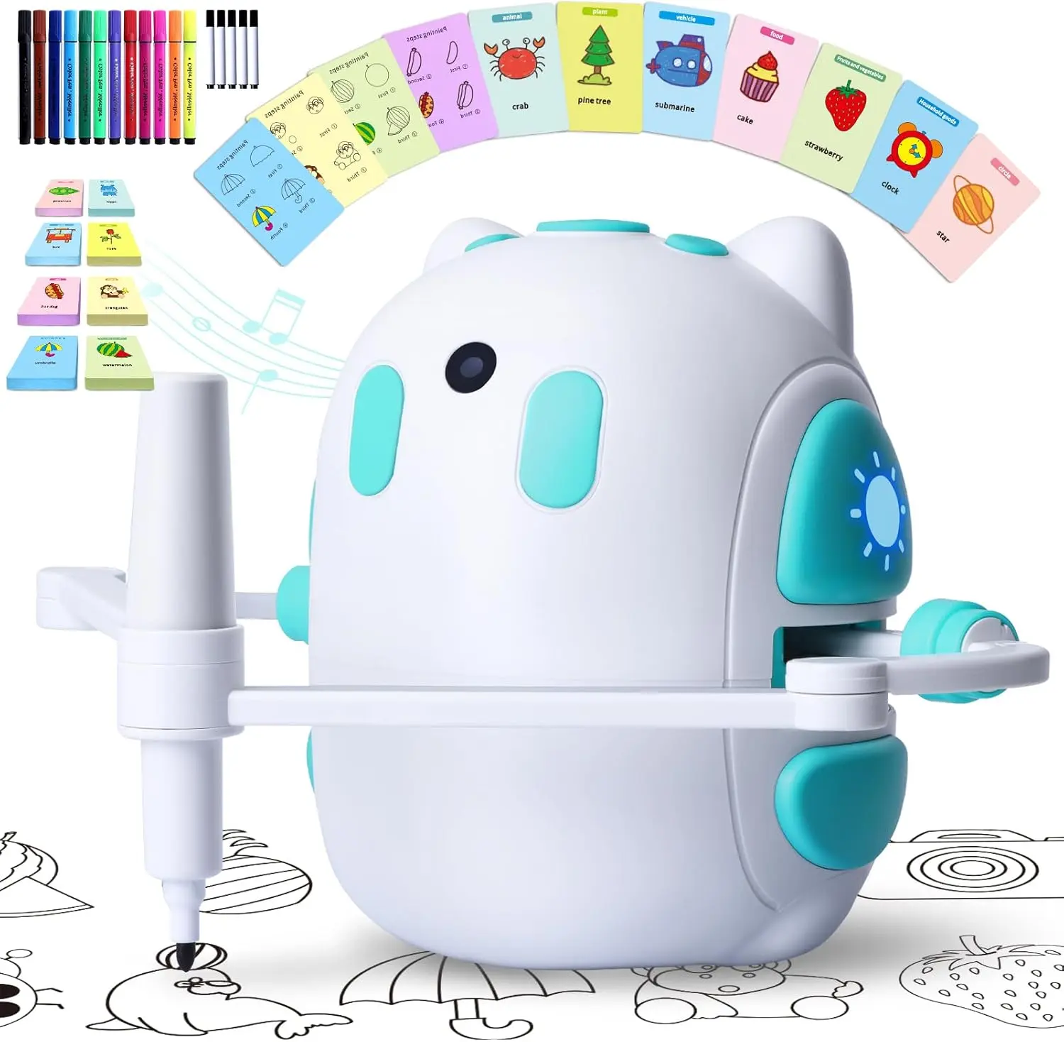 Kids' Montessori Drawing Robot, 150 Fun Animal Theme Patterns, Voice Interactive Educational Toy with Markers & Charging Cable, for Boys & Girls Ages 3-8, Ideal for Birthdays & Christmas, Voice Control