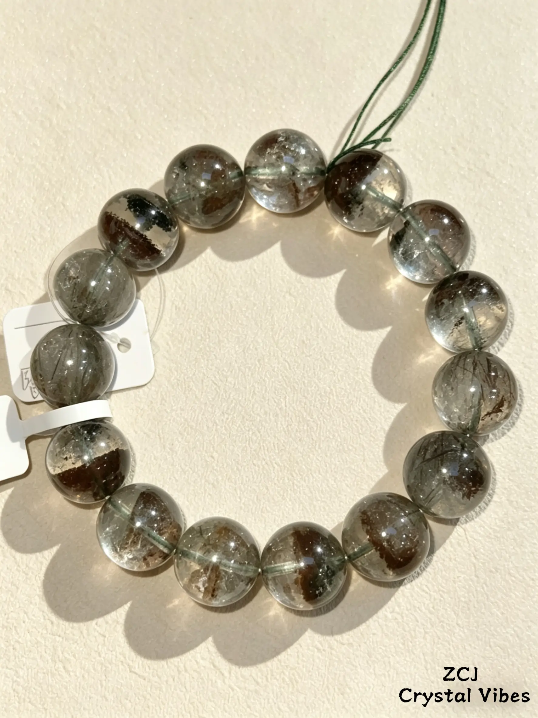 ZCJ Green Rutilated Quartz Bracelet, Adults' Gemstone Natural Crystal Bracelet, Daily Wear Jewelry with Distinct Needle-Like Inclusions & Fresh Natural Luster, Gemstone Natural Crystal Bracelets & Anklets, High-Grade Gemstone Grade