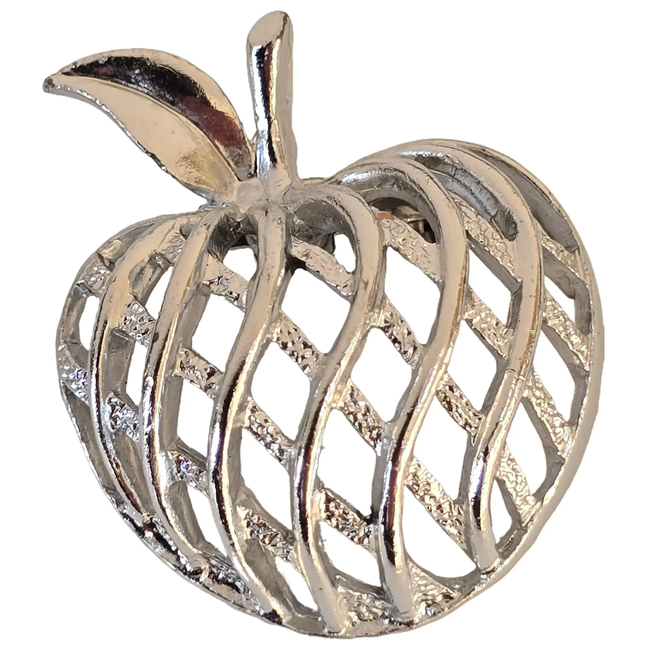 Vintage Signed Gerry's Silver Tone Open Pierced Figural Apple Shaped Mid-Century Fruit Brooch Pin