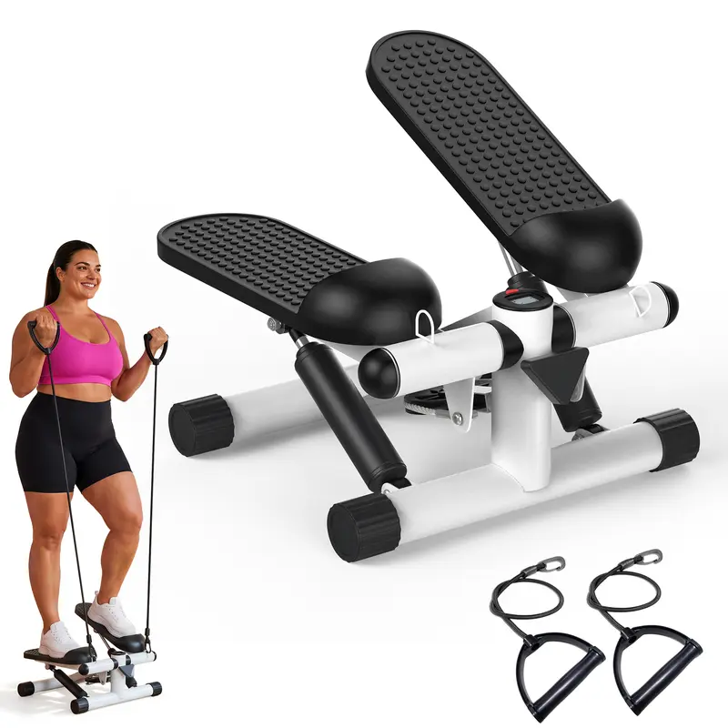 Mini Stair Stepper Machine with Resistance Bands - Sturdy Home Gym Equipment, Steel Frame, Hydraulic Resistance, Adjustable 15 x 11 x 7.3 inches Compact Home Cardio Gear for Small Spaces (330 lbs Capacity)