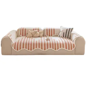 Warm Wheat Sheaf Embroidered Non-Slip Sofa Cover, Cozy Living Room Furniture Protector, Durable Fabric Couch Slipcover