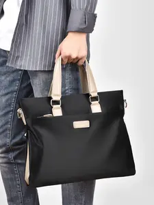 Men's Casual Solid Color Tote Bag, Large Capacity Shoulder Bag for Work & School, Retro Style Commuter Bag for Daily Used, Vintage Tote Bag