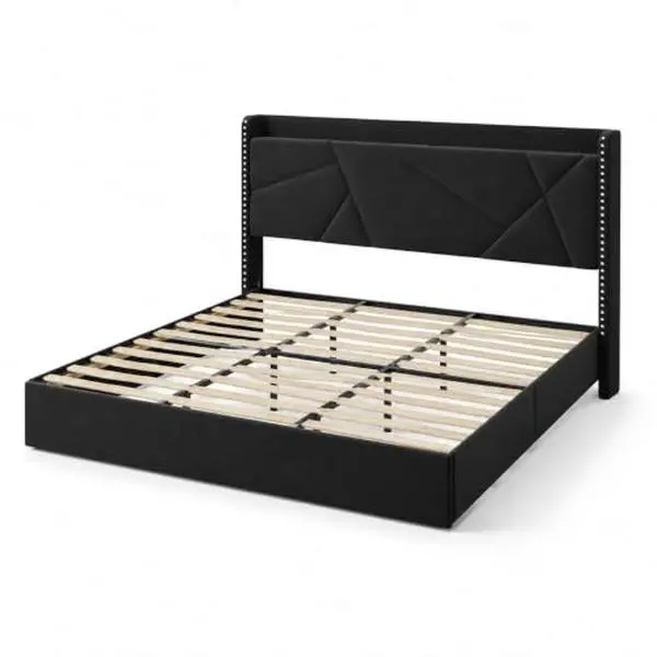 79.33"L x 55.91"W x 44.69"H Full Black Floating Bed