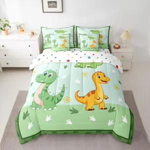 Dinosaur 7 Piece Bedding Set Kids Cute 3D Dino Comforter Set with Sheets Jungle Dino Bed in a Bag with Comforter,Sheets,Pillowcases & Cushion Cover Soft Microfiber Cartoon Room Decor