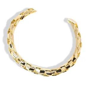 Brillo Eterno Women's 14 Karat Gold Plated X-Link Chain Bracelet, 7" + 2cm Adjustable Length Extension, Sparkling Stones, Premium Shine, Everyday Comfortable Costume Jewelry
