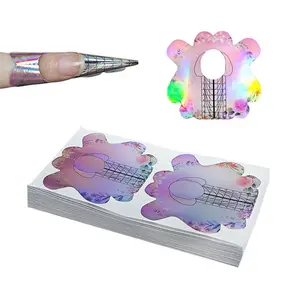 100PCS Nail Form Laser Pink Acrylic Nail Extension Sticker, Poly Gel Sticker,Nail Extension Forms,Self-Adhesive Nail Tips Guide Stencil Manicure Tool