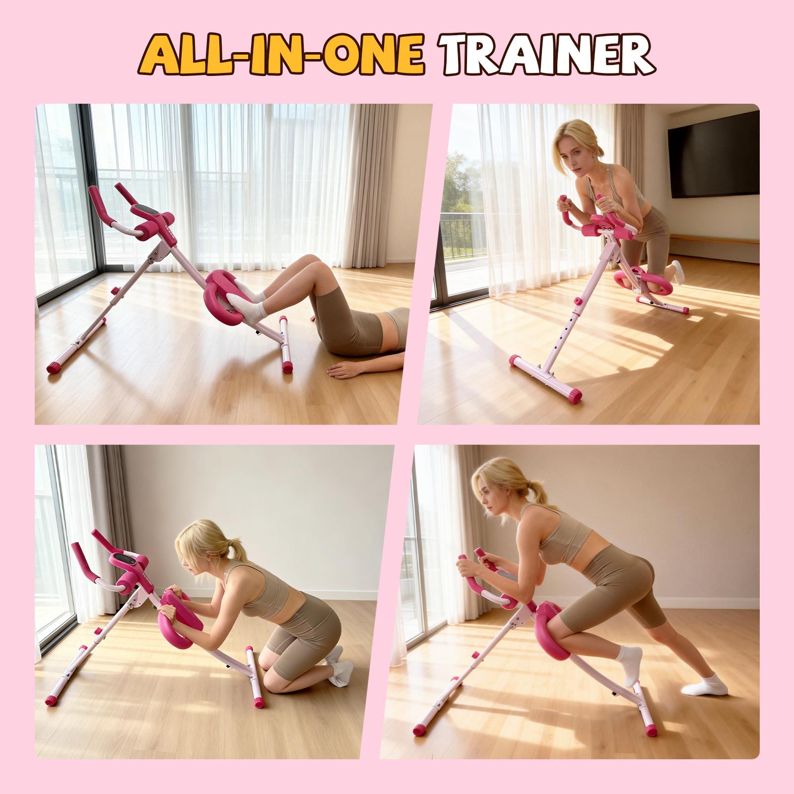 Foldable Ab Trainer Machine with LCD Monitor, 440 lbs Weight Capacity, Adjustable Core Workout Equipment for Abs, Arms & Legs, Home Gym Fitness for Women