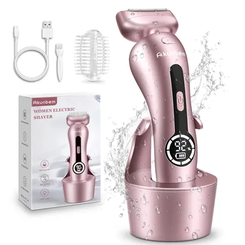 Women's Wireless Body Hair Trimmer and Shaver - Rechargeable Lithium Ion, Hypoallergenic, IPX7 Waterproof, Silent, LED Light, Detachable Head, Batteries Built-In Personal Care Gadget for Body Hair Trimming, Emergency Use