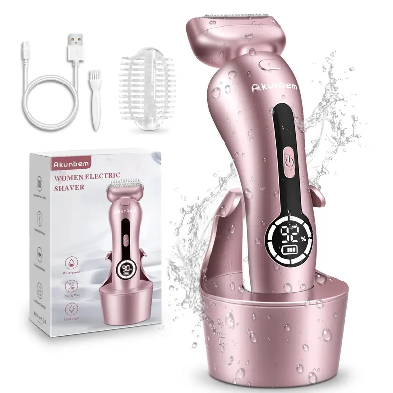 Women's Wireless Body Hair Trimmer and Shaver - Rechargeable Lithium Ion, Hypoallergenic, IPX7 Waterproof, Silent, LED Light, Detachable Head, Batteries Built-In Personal Care Gadget for Body Hair Trimming, Emergency Use