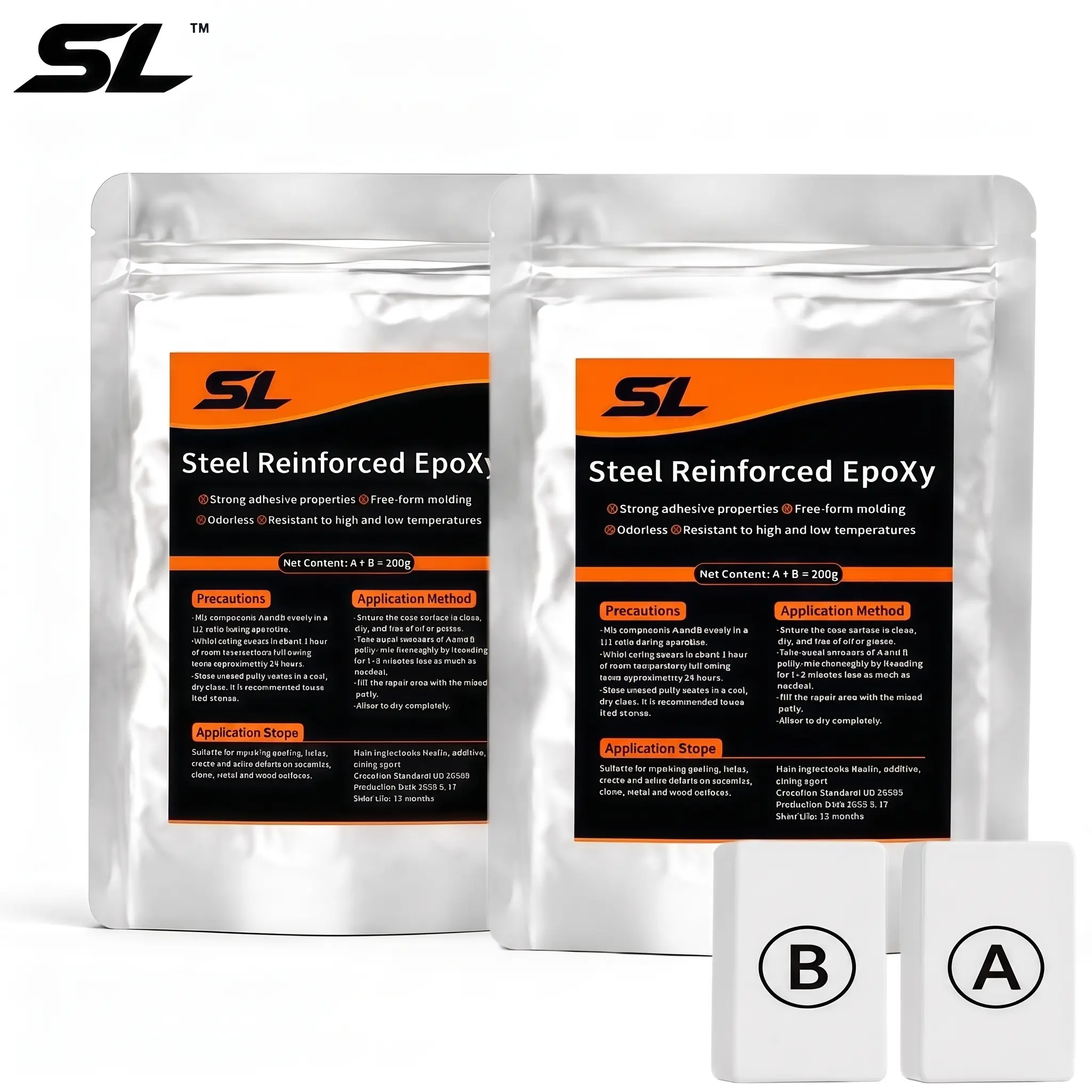 SL Steel Reinforced Epoxy Putty, 200g/300,Easy Operation, High Strength & Strong Adhesion, Excellent Restoration, Waterproof Heat Resistant , Permanent Repair Putty for Metal Wood Ceramic Concrete Plastic PVC Pipe Leaks Cracks Holes & Broken Parts fat
