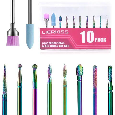 10Pcs 3/32 inch Ceramic Nail Drill Bits Complete Kit - Gel Nail Supplies, Manicure Accessories, Cuticle Extractor for Polish Removal & Adults' At-Home Grooming