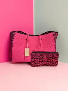 Neoprene Tote Bag Hot Pink Snake Print Edition with Matching Wallet Stylish & Durable Design