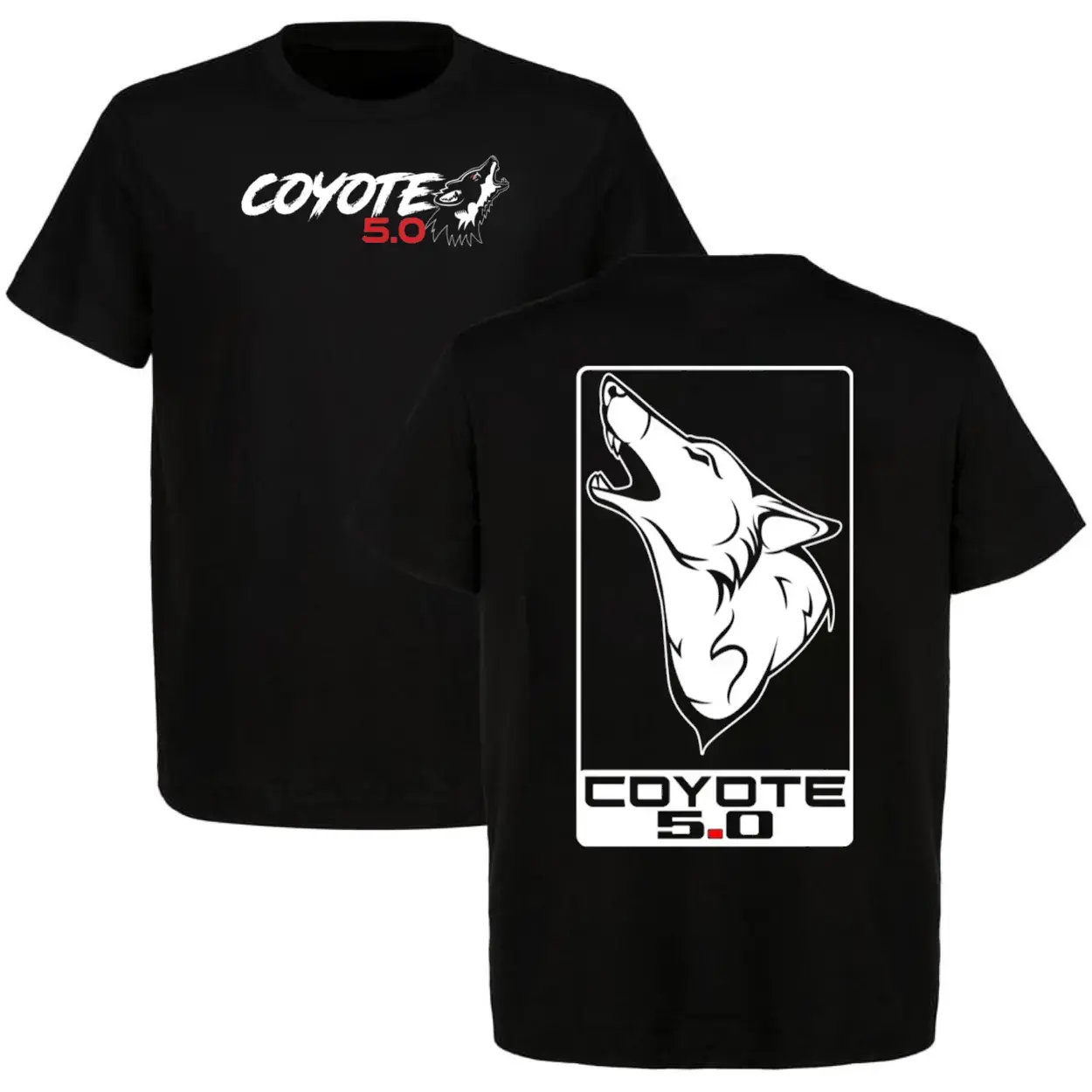 Men's Soft 100% Cotton Fabric T-Shirt - Coyote 5.0 Graphic Tee, Unisex 2-Sided Printed Casual Short Sleeve Round Neck Top for Car Lovers, Tshirt, Graphic T Shirts, Short Sleeve Tee, Two-Sided Print, Unisex Cut