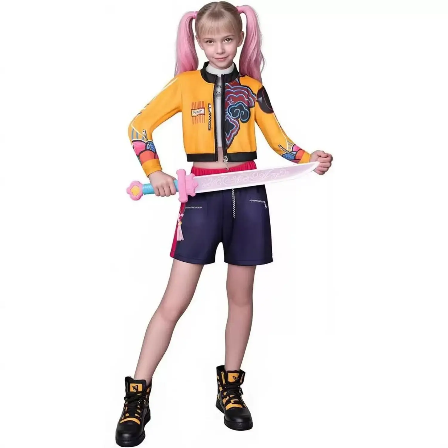 K-Pop Girls Costume Set 3pcs Short Sleeve Crop Top Skirt Halloween Party Dress Up Clothes for Kids Comfortable Polyester Fabric Superstar Outfit