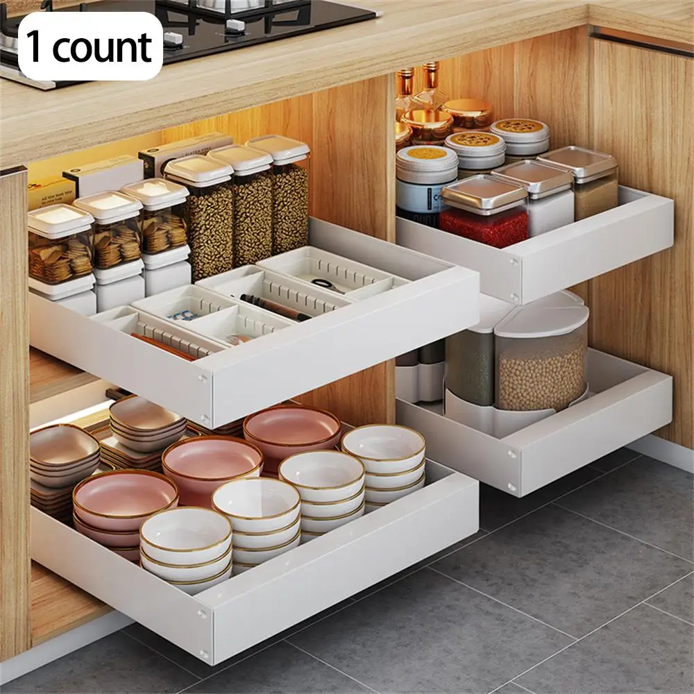 Pull Out Drawer Organizer, 1 Count Punch-free Seasoning Bottle and Bowl Storage Racks, Slide Out Storage Tray for Kitchen, Home Organizer, Summer for