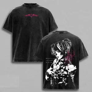 Misa Amane Death Note Unisex couple T-shirt, Vintage Washed Gothic Anime Graphic Tee, Dark Aesthetic Oversized Shirt, Unisex Streetwear