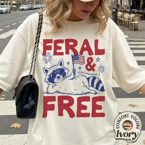 Feral and Free Raccoon T-Shirt, Patriotic 4th of July Comfort Colors Tee