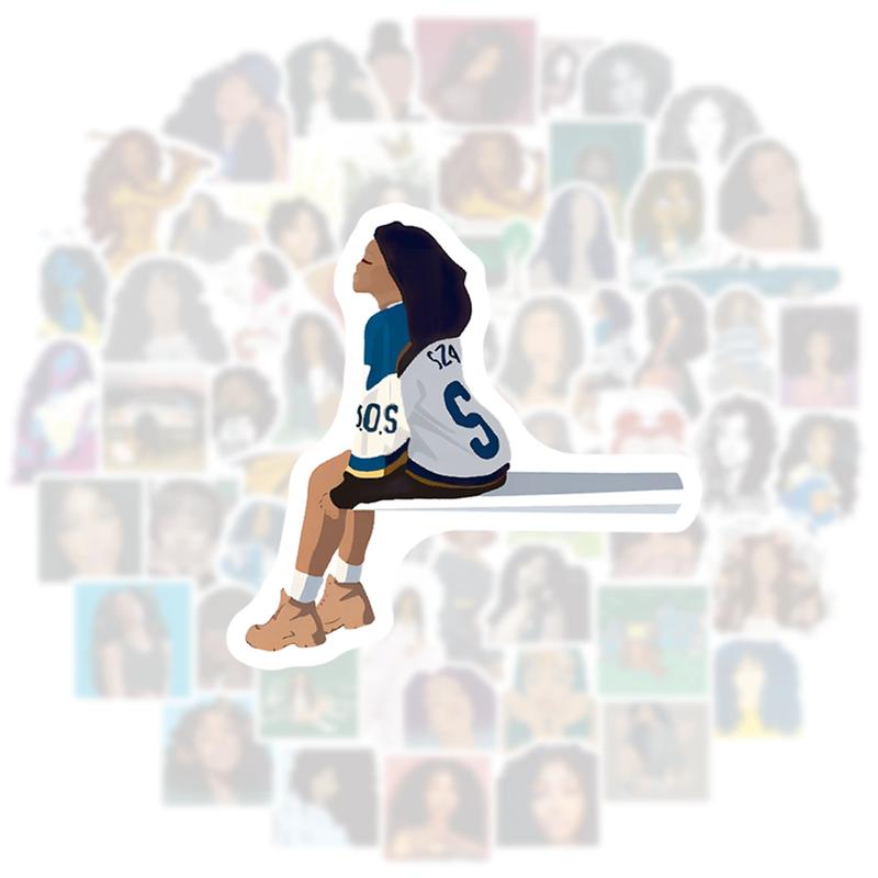 60pcs SZAAAA Stickers Singer Merch, Creative Vinyl Decals for Laptops, Notebooks & Wall Decor, Waterproof Material, Strong Adhesive Backing, Unique Art Collection for Fans