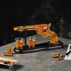 CRAFTGEN Gun Whiskey Decanter Set with Shot Glasses – Barware for Men Alcohol Gift Ideas for Men Dad Husband – Liquor Dispenser for Home Bar
