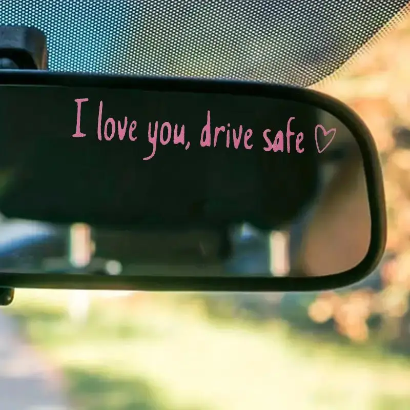 I Love You Drive Safe Pattern Car Rearview Mirror Sticker, Car Exterior Decorative Sticker, Car Accessories for Women & Men, Car Stickers, Car Decals,