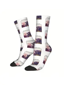 Unisex "Shoutout John Pork" Socks, Repeating Photo Pattern Print Novelty Meme Gift, Viral Pig Man TikTok Trend