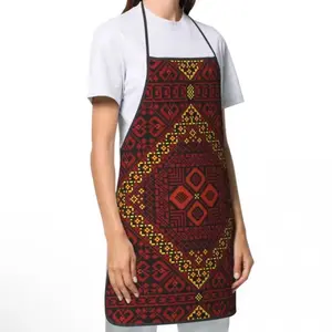 Palestinian Tatreez Apron – Red/Black Embroidery-Inspired Print, Adjustable Neck & Waist Ties, Unisex Kitchen Gift | Palestine Home Decor, Arab Cooking, Ramadan Iftar