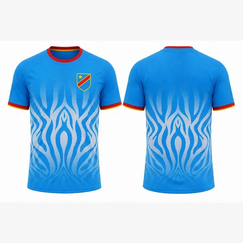 Congo Heritage Soccer Shirt Blue Red Gold Fan Jersey Central Africa Inspired Athletic Tee Cultural Football Style Top for Men Women
