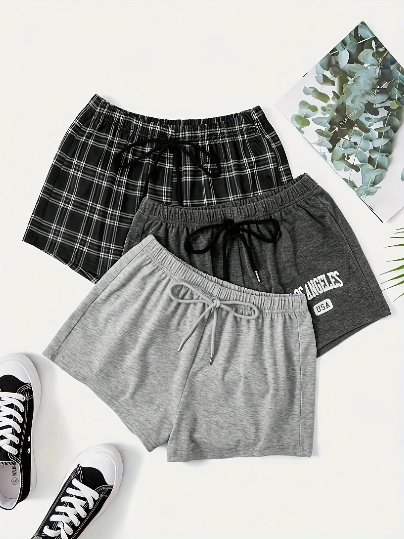 Women's Letter & Plaid Print Tie Front Shorts, Casual Elastic Waist Shorts for Summer, Fashion Women's Bottoms for Daily Wear