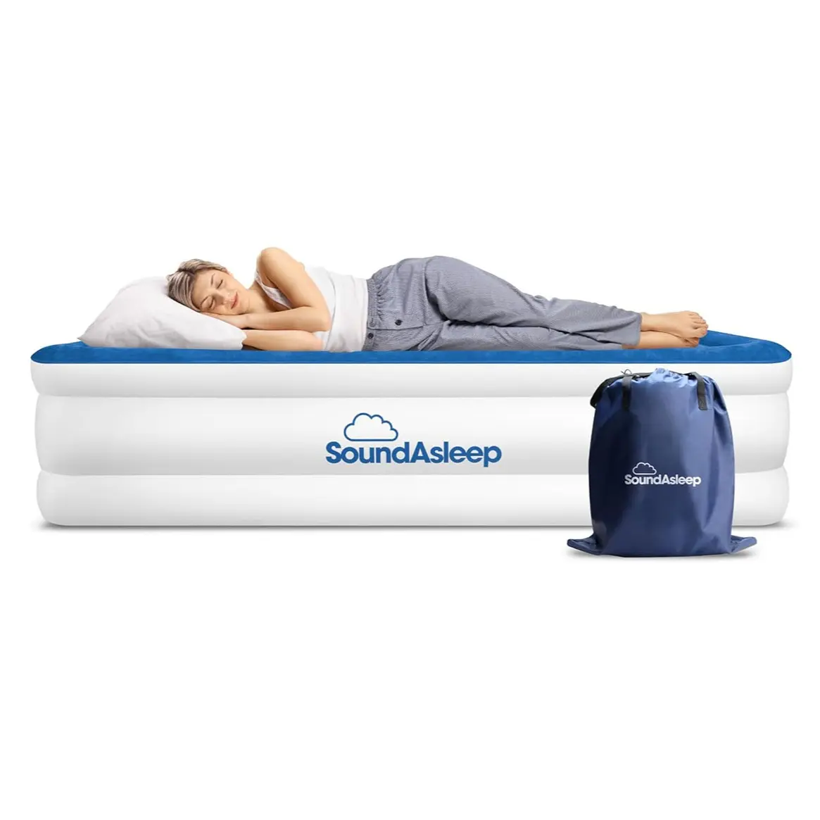 SoundAsleep Dream Series Luxury Air Mattress with ComfortCoil Technology & Built-in High Capacity Pump for Home Camping- Double Height, Adjustable, Inflatable Blow Up, Portable - California King XL