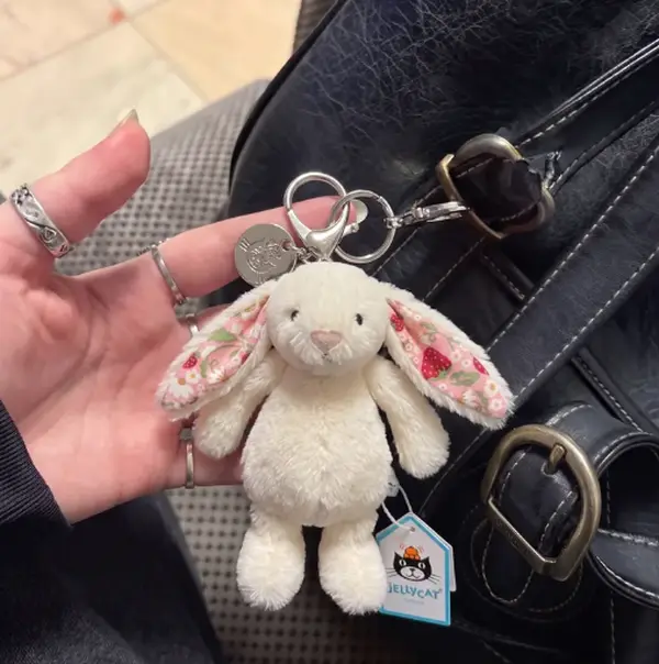 Jellycat Blossom Cream Bunny 'Berry' Bag Charm Keychains - Soft Kawaii Stuffed Animal Accessories for Backpacks, Car Keys, Women & Kids, Ideal Birthday, Christmas Gift