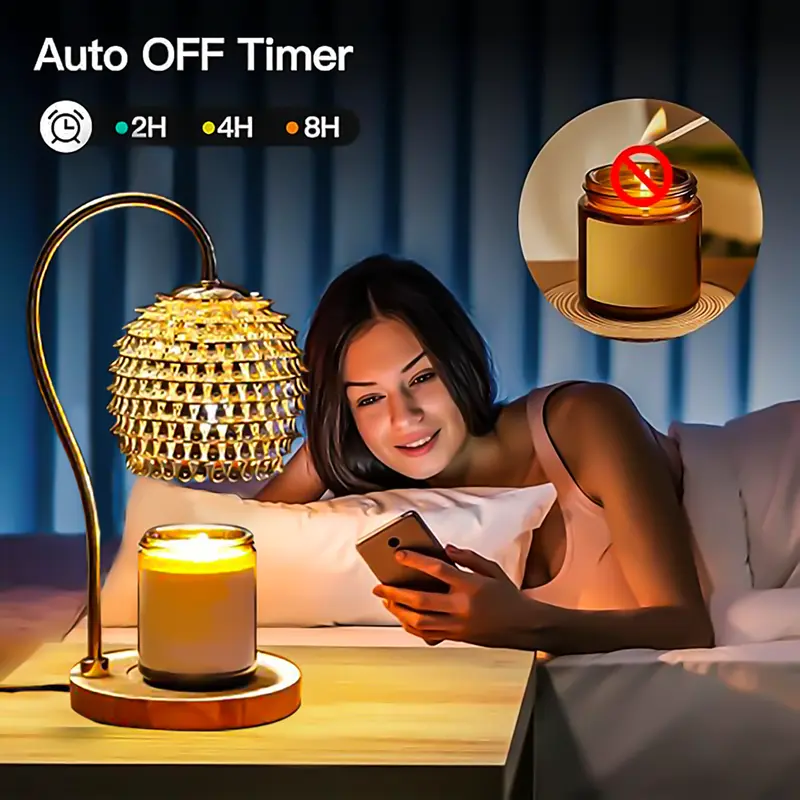 Product Introduction of Candle Heat Lamp with Timer, Wax Melt Heater Electric Candle Heat Lamp, Home Decor Cozy Home Warming Gift, Gold 12